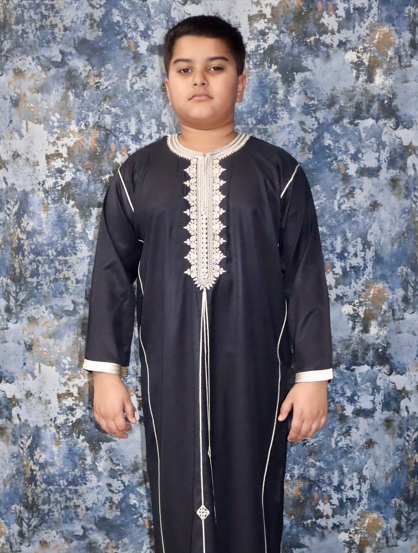 Boys Thobe - Black with gold contrast stitching 50%