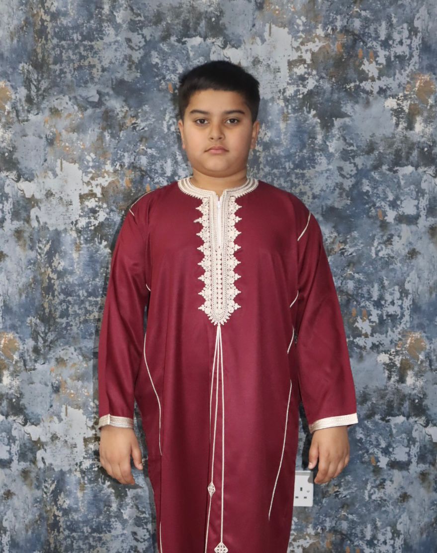 Boys Thobe - Maroon with gold contrast stitching 50% OFF