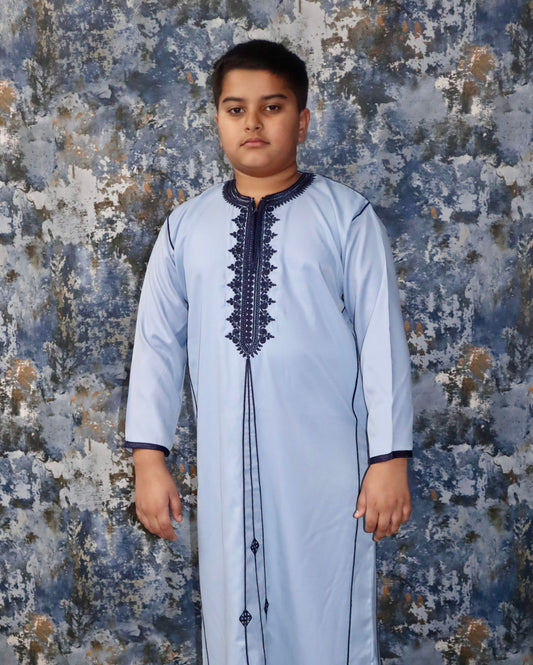 Boys Thobe - Dove grey with navy stitching