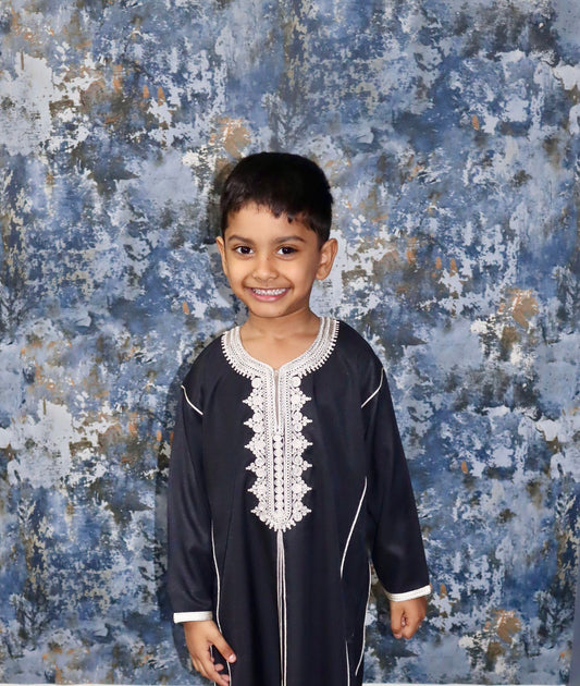 Boys Thobe - Black with gold contrast stitching 50%