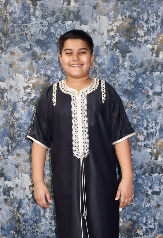 Boys Gandoura - Black with gold stitching