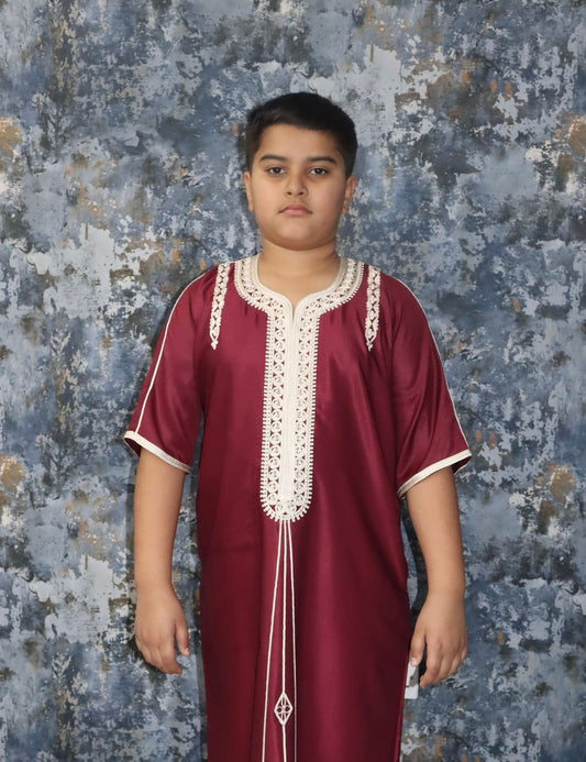 Boys Gandoura - Maroon with gold contrast stitching 50% OFF NOW £15.00